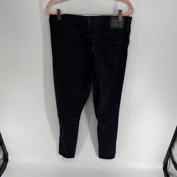 Levis Mile high Super Skinny black distressed frayed leg jean pant womens 32 - Picture 5 of 8